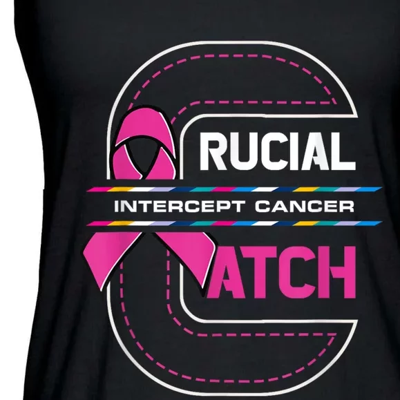 Crucial A Catch Intercept Cancer Breast Cancer Awareness Ladies Essential Flowy Tank