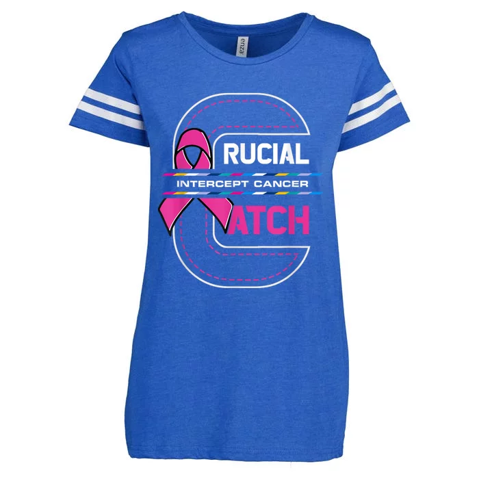 Crucial A Catch Intercept Cancer Breast Cancer Awareness Enza Ladies Jersey Football T-Shirt