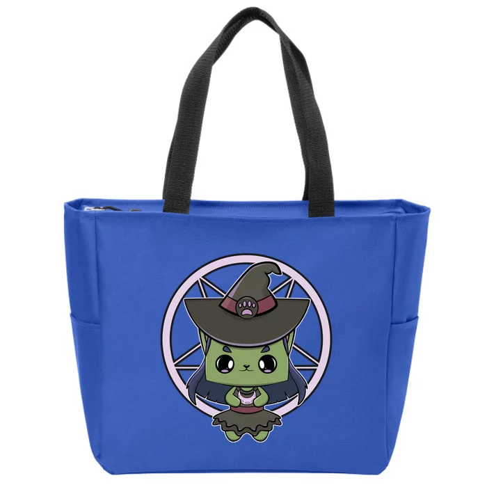 Cute Anime Cat Witch And Moon For Halloween Funny Gift Zip Tote Bag