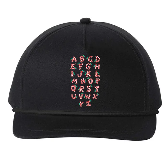 Christmas Alphabet Candy Cane Xmas Holiday Teacher Snapback Five-Panel Rope Hat