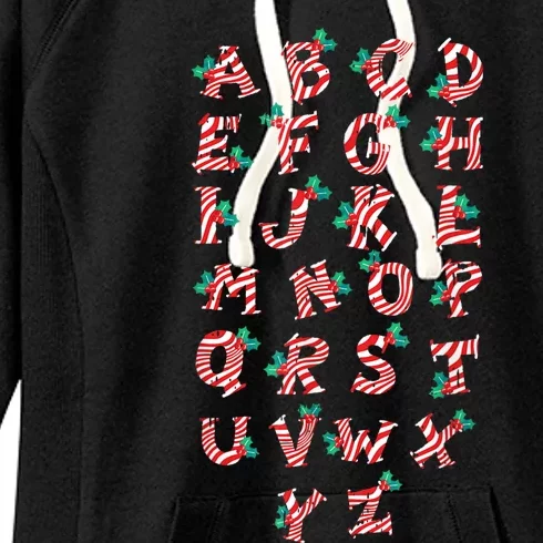 Christmas Alphabet Candy Cane Xmas Holiday Teacher Women's Fleece Hoodie