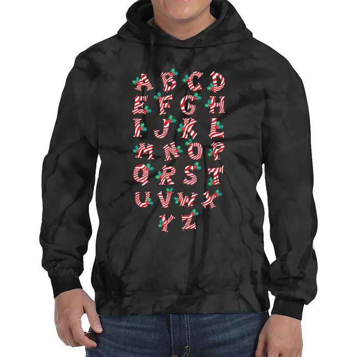 Christmas Alphabet Candy Cane Xmas Holiday Teacher Tie Dye Hoodie