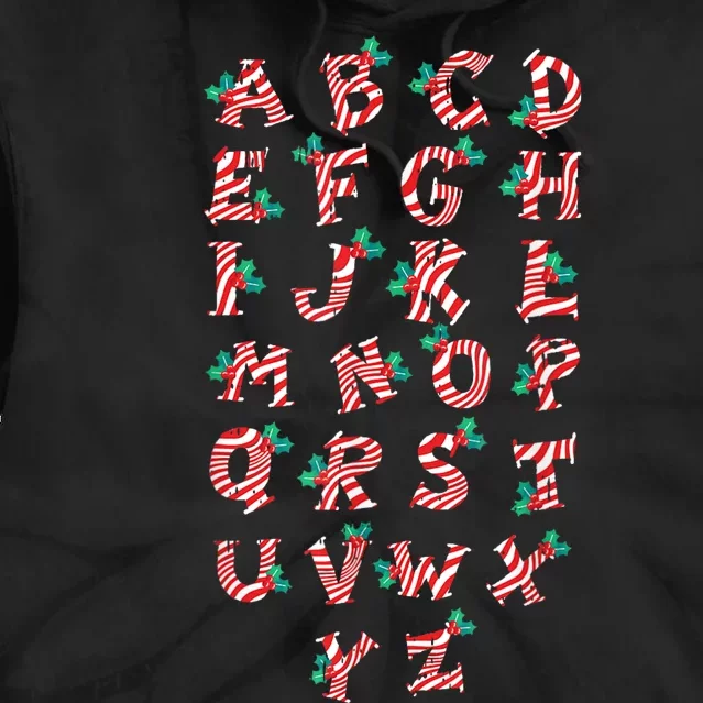 Christmas Alphabet Candy Cane Xmas Holiday Teacher Tie Dye Hoodie