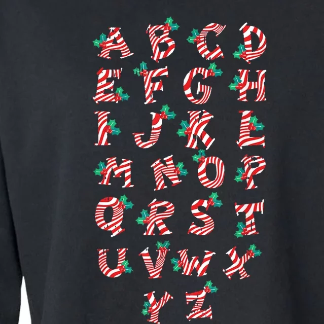 Christmas Alphabet Candy Cane Xmas Holiday Teacher Cropped Pullover Crew