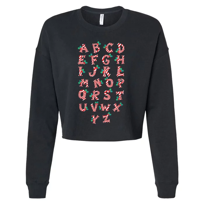 Christmas Alphabet Candy Cane Xmas Holiday Teacher Cropped Pullover Crew