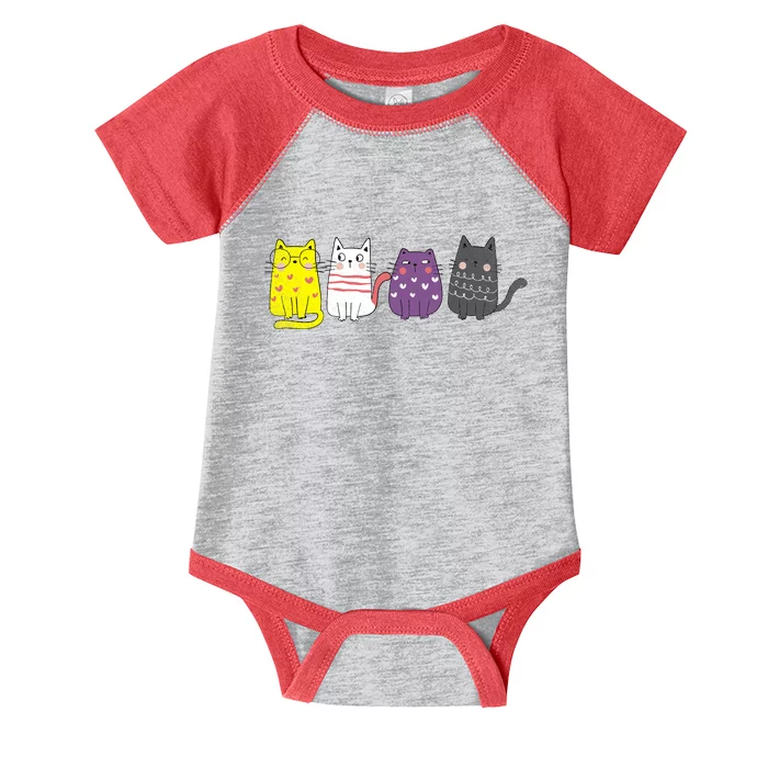 Cute Animal Cat Gift Non Binary Pride Agender Non Binary Infant Baby Jersey Bodysuit