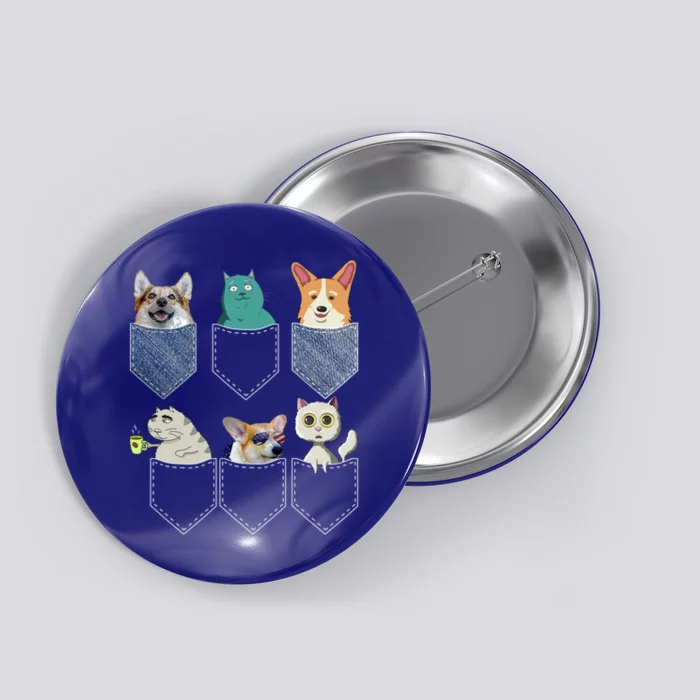 Cats And Corgis In Pockets Funny Kawaii Anime Cat And Dog Lovers Meaningful Gift Button