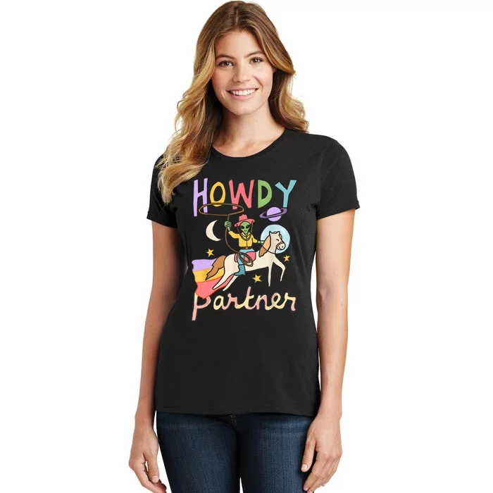 Cute Alien Cowboy UFO Howdy Partner Cowgirl Western Country Women's T-Shirt