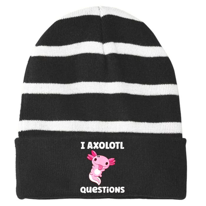 Cute Axolotl Striped Beanie with Solid Band