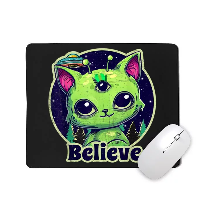 Cute Alien Cat Belive In UFO Kawaii Mousepad