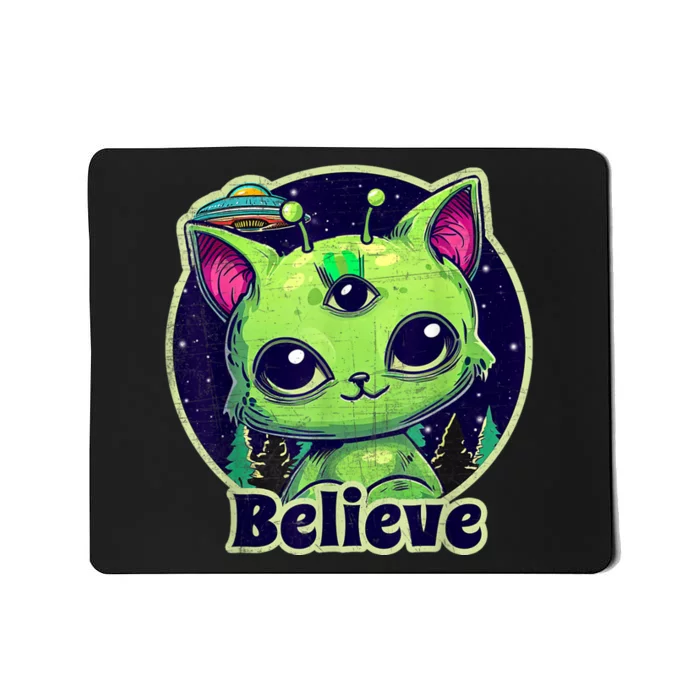 Cute Alien Cat Belive In UFO Kawaii Mousepad