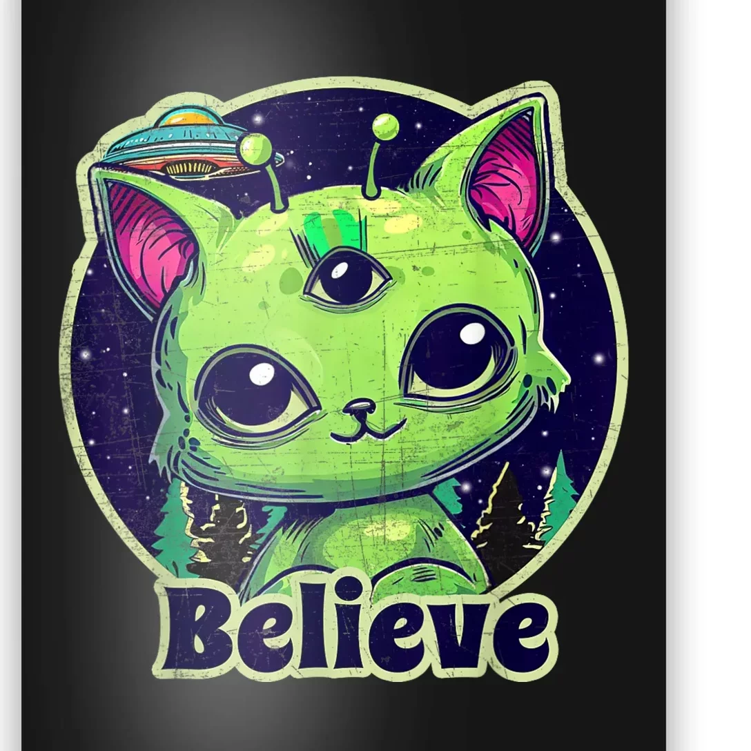 Cute Alien Cat Belive In UFO Kawaii Poster