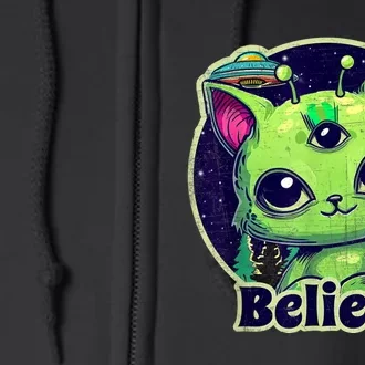 Cute Alien Cat Belive In UFO Kawaii Full Zip Hoodie