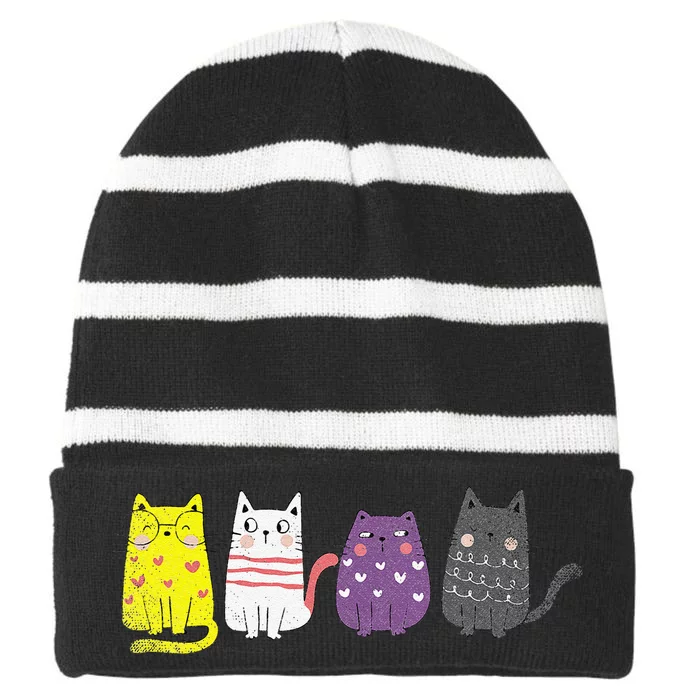 Cute Animal Cat Gift Non Binary Pride Agender Non Binary Striped Beanie with Solid Band