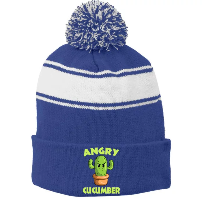 Cute Angry Cactus Cucumber Meaningful Gift Stripe Pom Pom Beanie