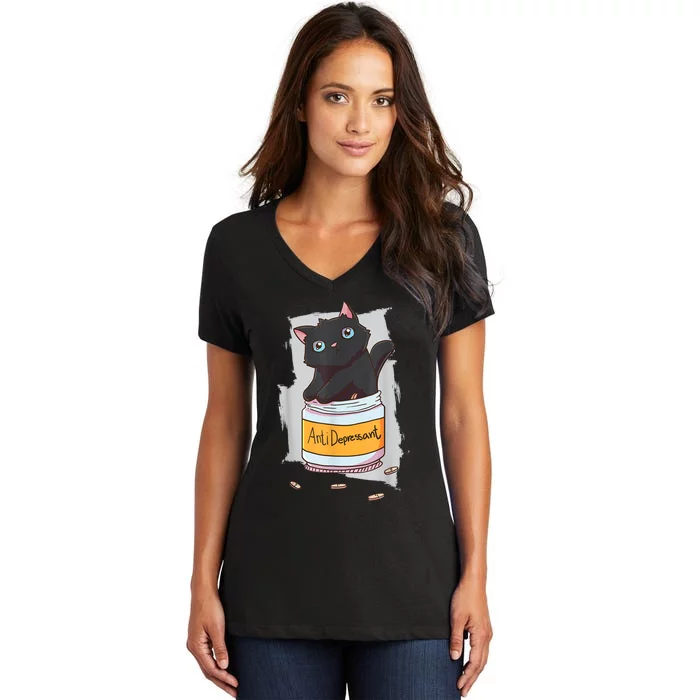 Cat Antidepressant Women's V-Neck T-Shirt