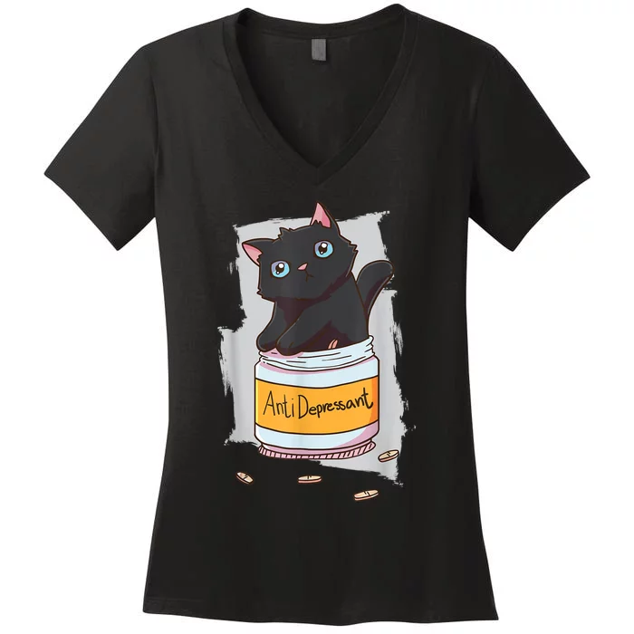 Cat Antidepressant Women's V-Neck T-Shirt