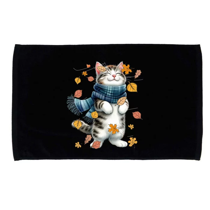 Cute Autumn Cat Fall Kitten Kitty Cat Lover Gift Microfiber Hand Towel