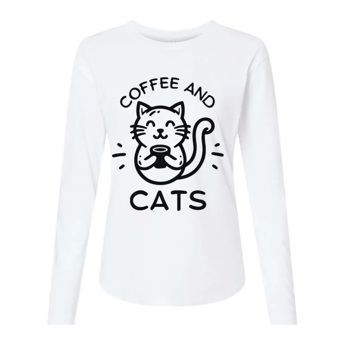 Coffee And Cats Womens Cotton Relaxed Long Sleeve T-Shirt