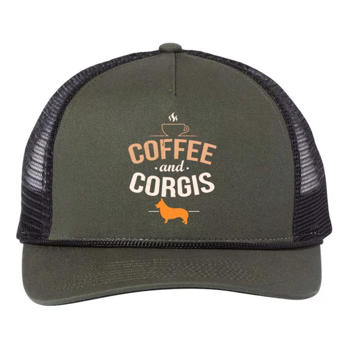 Coffee And Corgis Funny Welsh Dog Lover Quote Retro Rope Trucker Hat Cap