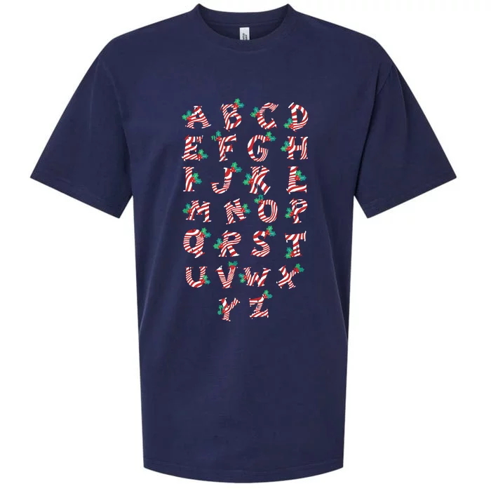 Christmas Alphabet Candy Cane Xmas Holiday Teacher Sueded Cloud Jersey T-Shirt