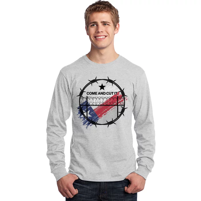 Come And Cut It Barbwire Texas Flag Long Sleeve Shirt