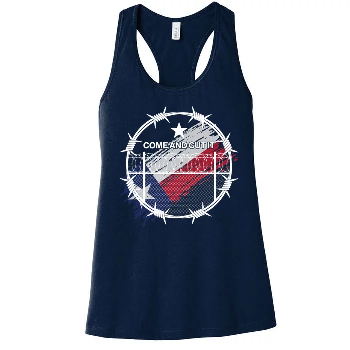 Come And Cut It Barbwire Texas Flag Women's Racerback Tank