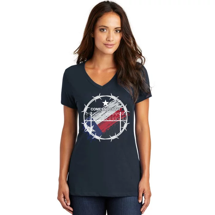 Come And Cut It Barbwire Texas Flag Women's V-Neck T-Shirt