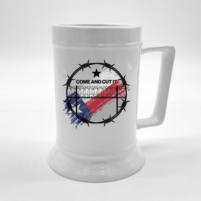 Come And Cut It Barbwire Texas Flag Front & Back Beer Stein