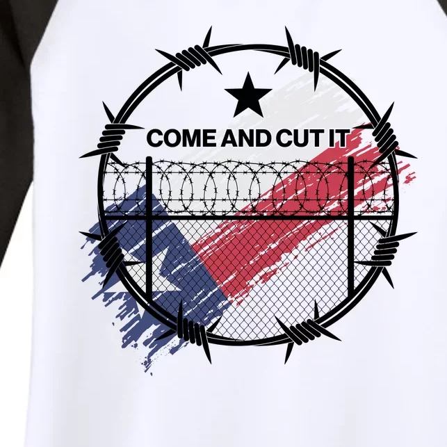 Come And Cut It Barbwire Texas Flag Women's Tri-Blend 3/4-Sleeve Raglan Shirt