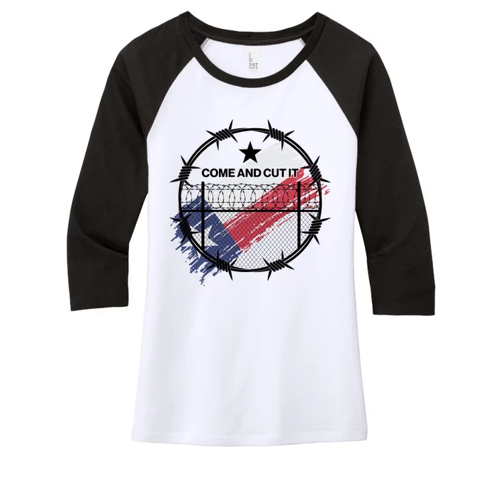 Come And Cut It Barbwire Texas Flag Women's Tri-Blend 3/4-Sleeve Raglan Shirt