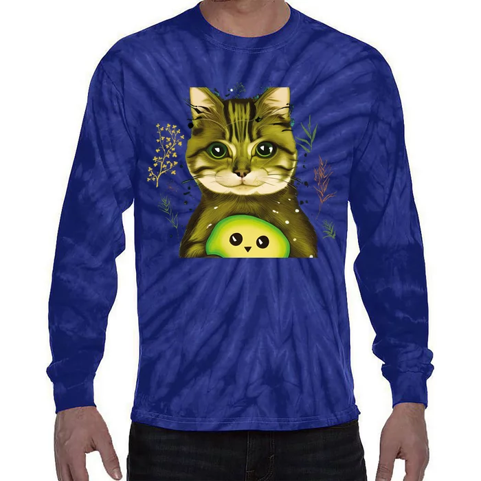 Cute Avocado Cat Avocato Cat Puns Cat Avocado Pet Lover Tie-Dye Long Sleeve Shirt