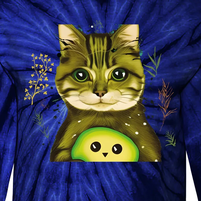 Cute Avocado Cat Avocato Cat Puns Cat Avocado Pet Lover Tie-Dye Long Sleeve Shirt