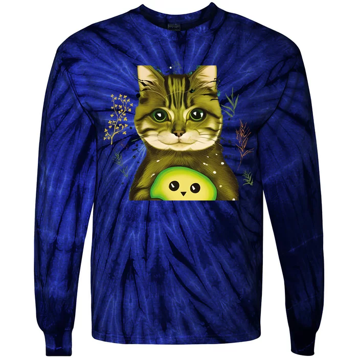 Cute Avocado Cat Avocato Cat Puns Cat Avocado Pet Lover Tie-Dye Long Sleeve Shirt