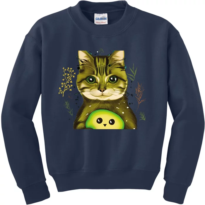 Cute Avocado Cat Avocato Cat Puns Cat Avocado Pet Lover Kids Sweatshirt