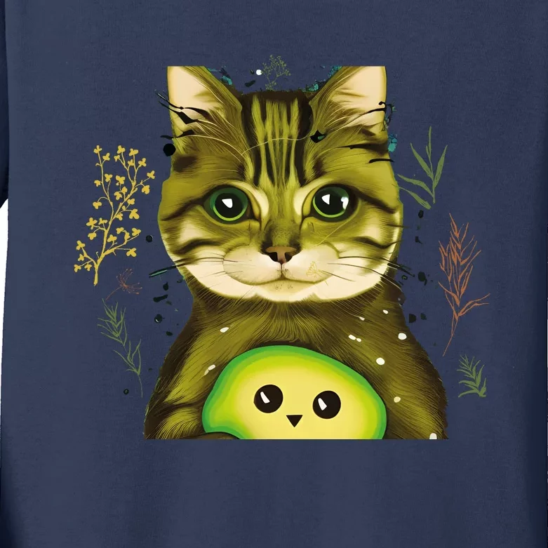 Cute Avocado Cat Avocato Cat Puns Cat Avocado Pet Lover Kids Long Sleeve Shirt