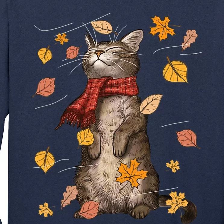 Cute Autumn Cat Fall Breeze Kitten Kitty Cat Lover Long Sleeve Shirt