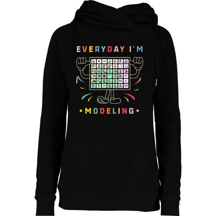 Cute Aac Communication Aac Symbols Everyday IM Modelling Womens Funnel Neck Pullover Hood