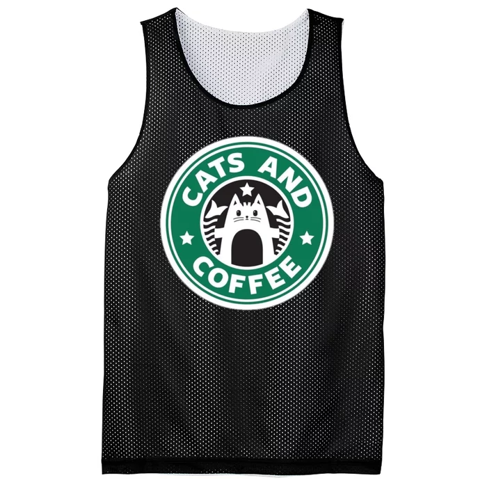 Cats And Coffee Funny Kitty Mesh Reversible Basketball Jersey Tank