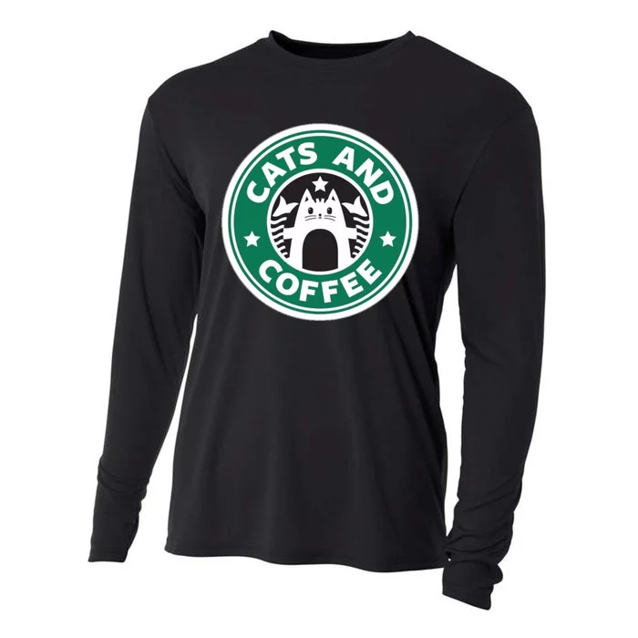 Cats And Coffee Funny Kitty Cooling Performance Long Sleeve Crew