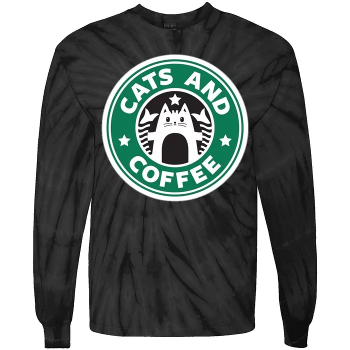 Cats And Coffee Funny Kitty Tie-Dye Long Sleeve Shirt