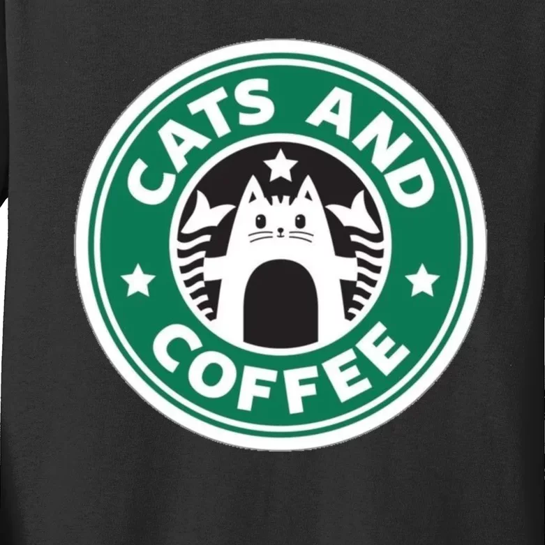 Cats And Coffee Funny Kitty Kids Long Sleeve Shirt