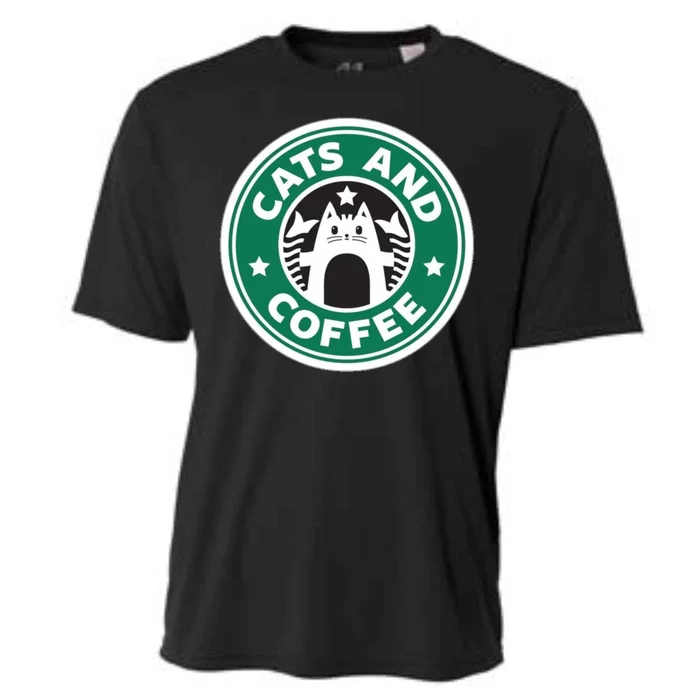 Cats And Coffee Funny Kitty Cooling Performance Crew T-Shirt