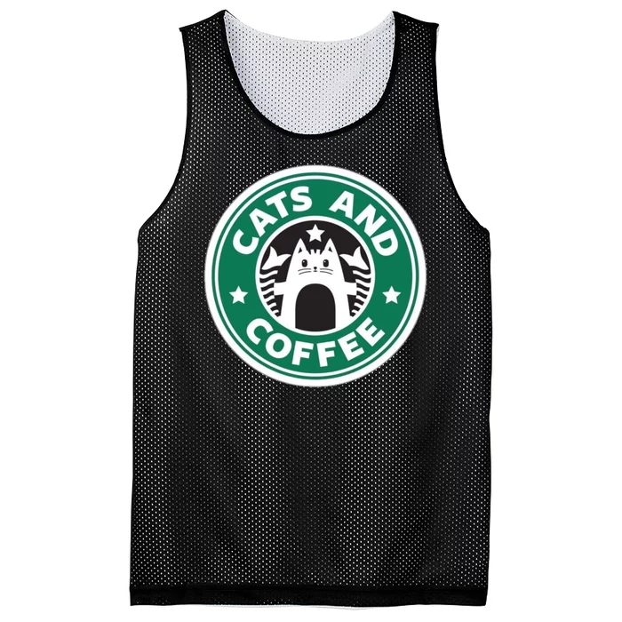 Cats And Coffee Funny Kitty Mesh Reversible Basketball Jersey Tank