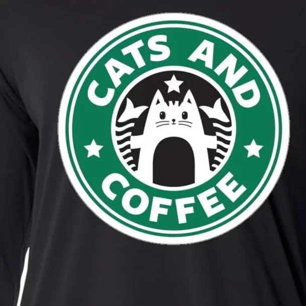 Cats And Coffee Funny Kitty Cooling Performance Long Sleeve Crew