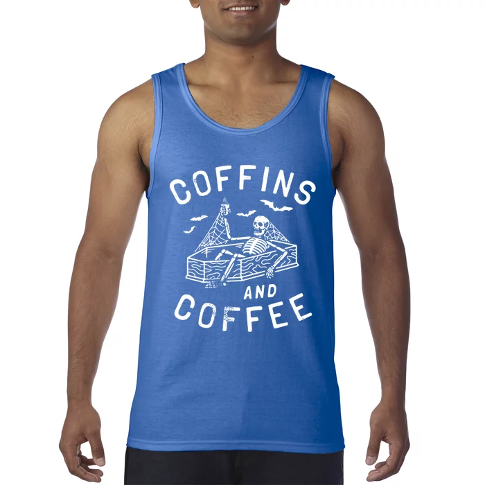 Coffins And Coffee Funny Skeleton Vintage Halloween Vibes Gift Tank Top