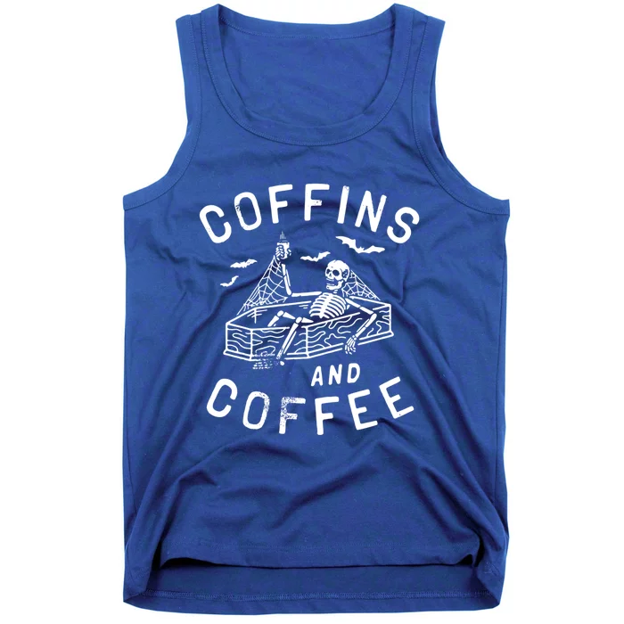 Coffins And Coffee Funny Skeleton Vintage Halloween Vibes Gift Tank Top