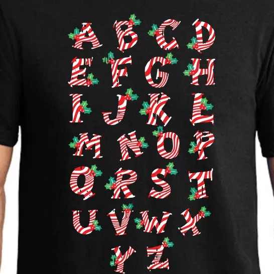 Christmas Alphabet Candy Cane Xmas Holiday Teacher Pajama Set