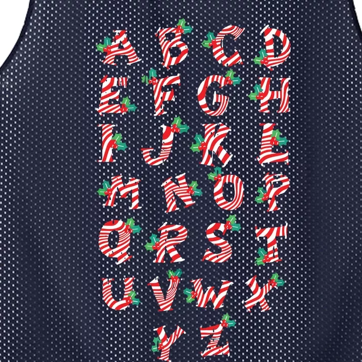 Christmas Alphabet Candy Cane Xmas Holiday Teacher Mesh Reversible Basketball Jersey Tank