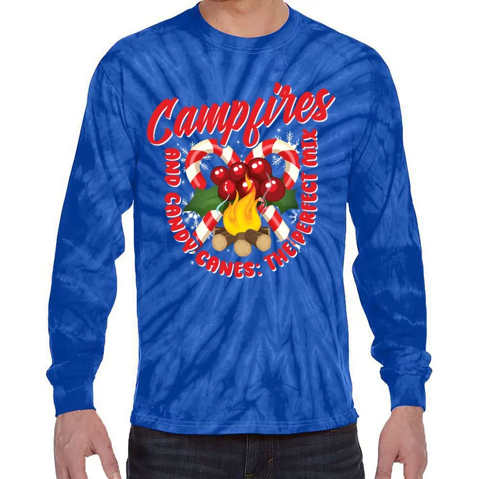 Campfires And Candy Canes Christmas Camper Camping Lover Cute Gift Tie-Dye Long Sleeve Shirt